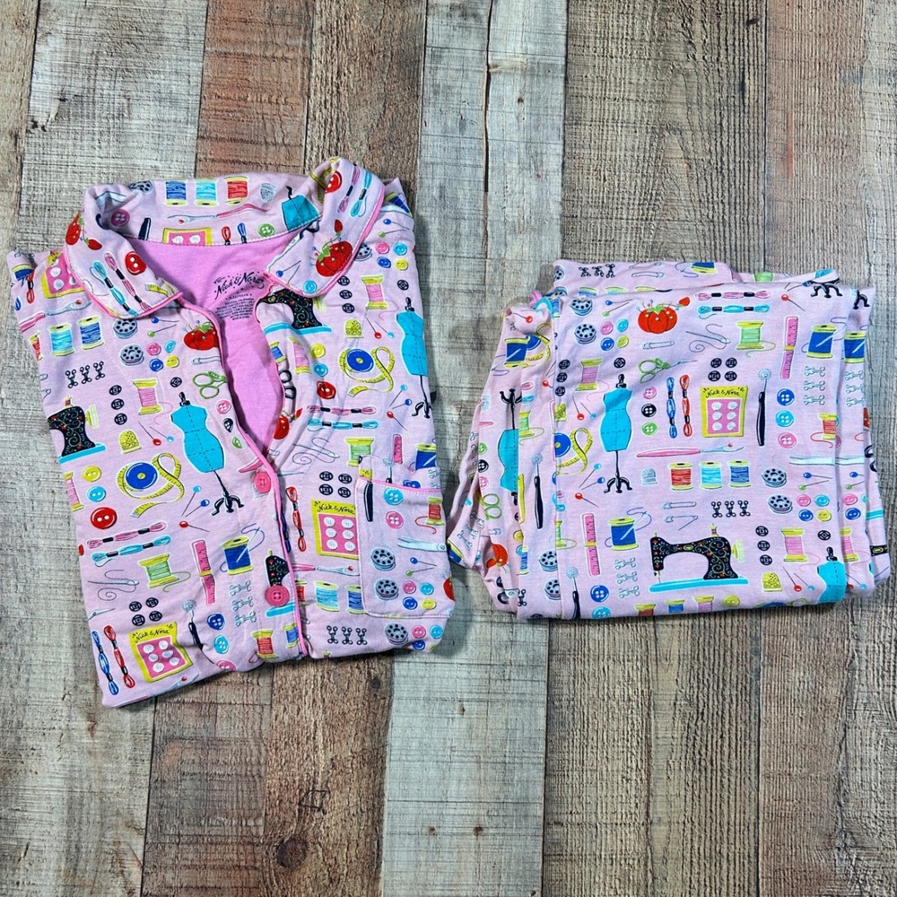 Nick & Nora Pajama Set Large Pink Sewing Modal PJs Liv and Maddie ASO Pants Top